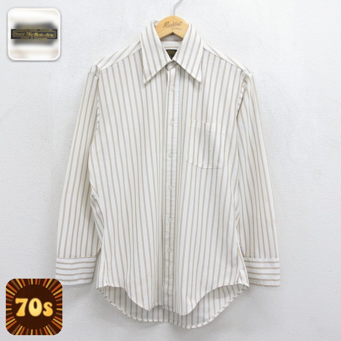 Sears 70s 長袖シャツ ストライプ ベージュ メンズL相当 | 古着