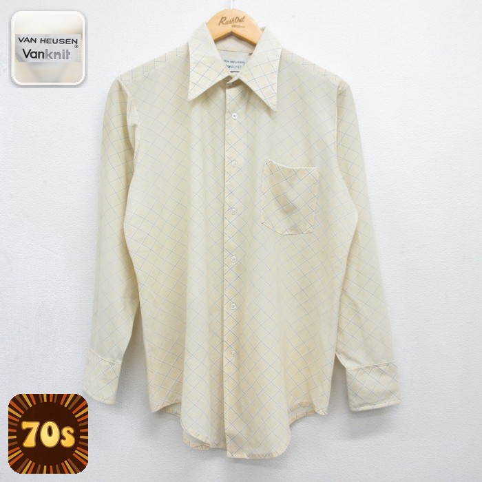 VAN HEUSEN 70s 長袖シャツ Vanknit イエローチェック メンズL相当 | 古着