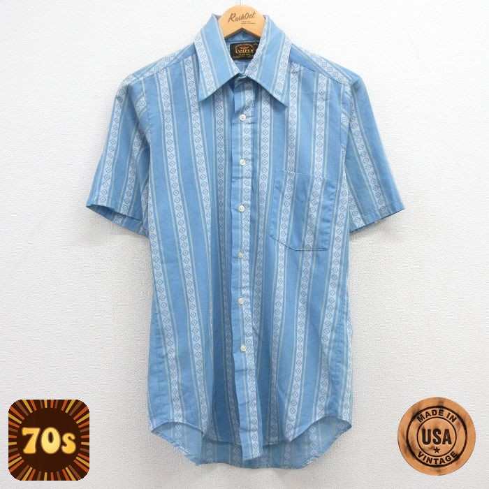 【50%OFF】キャンパス 70s 半袖シャツ ストライプ ネイビー S | 古着
