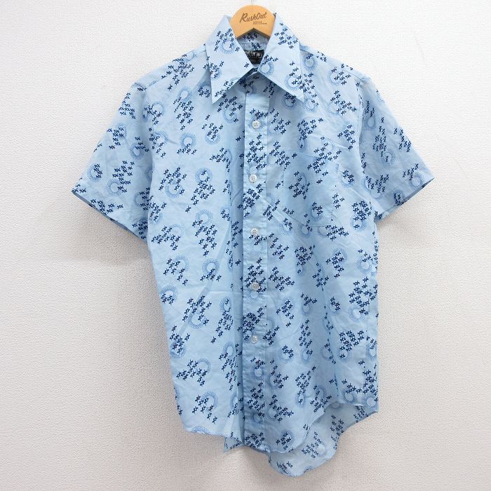 70s 半袖シャツ 総柄 ネイビー M | 古着