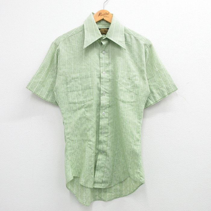 シアーズ 70s 半袖シャツ ストライプ イエローグリーン M | 古着