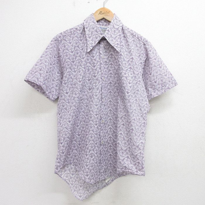 70s 半袖シャツ 総柄 パープル L | 古着