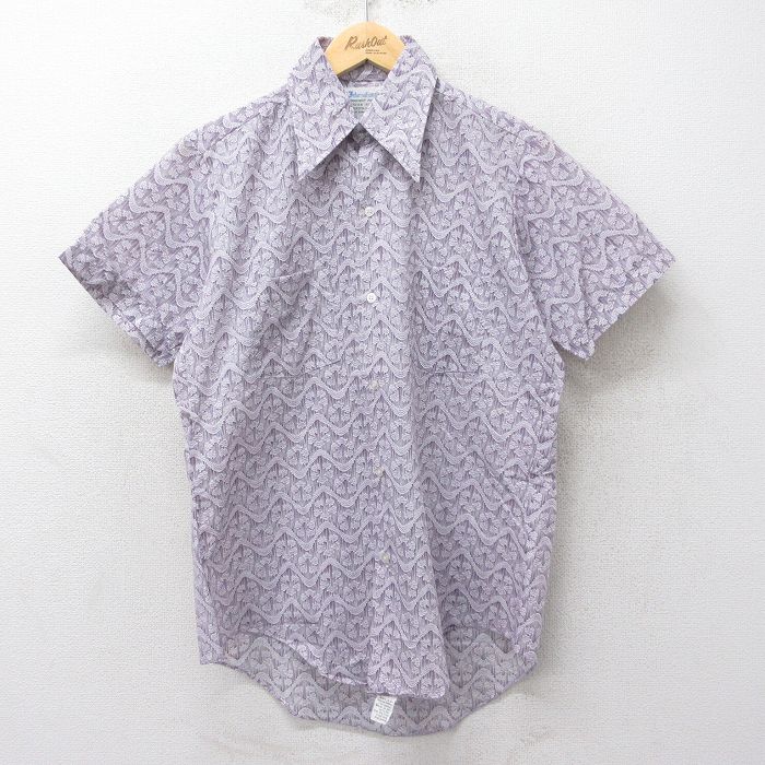 70s 半袖シャツ 総柄 パープル M | 古着
