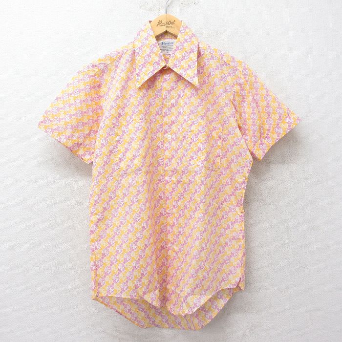70s 半袖シャツ 総柄 イエロー M | 古着