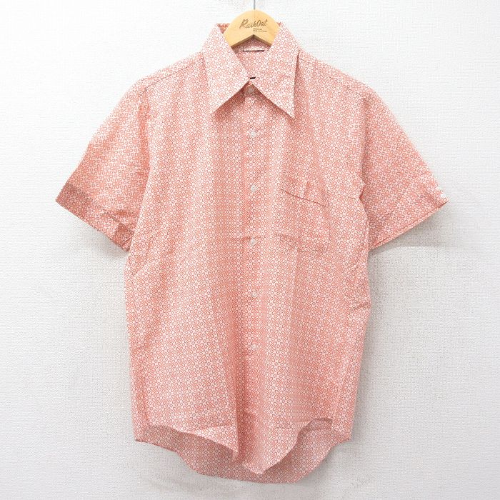70s 半袖シャツ 総柄 オレンジ L | 古着