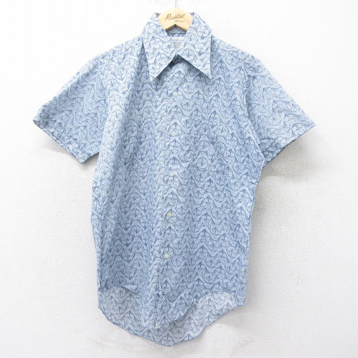70s 半袖シャツ 総柄 ネイビー M | 古着