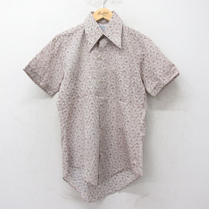 70s 半袖シャツ 総柄 ブラウン M | 古着