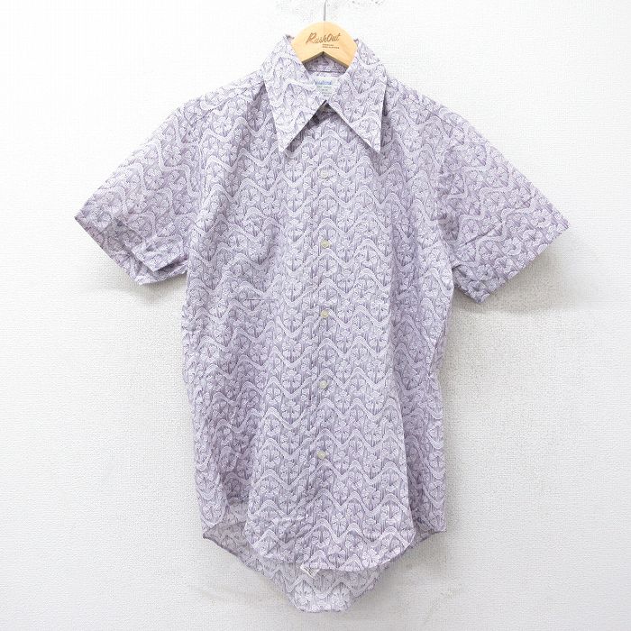 70s 半袖シャツ 総柄 パープル M | 古着