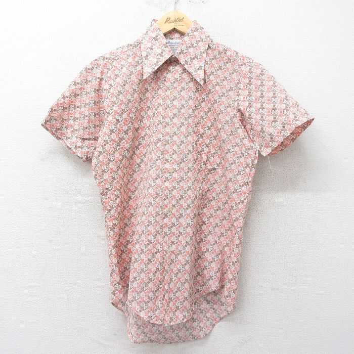 70s 半袖シャツ 総柄 ブラウン M | 古着