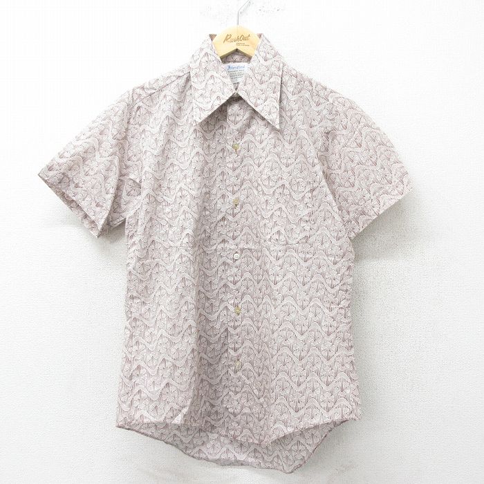 70s 半袖シャツ 総柄 ブラウン M | 古着