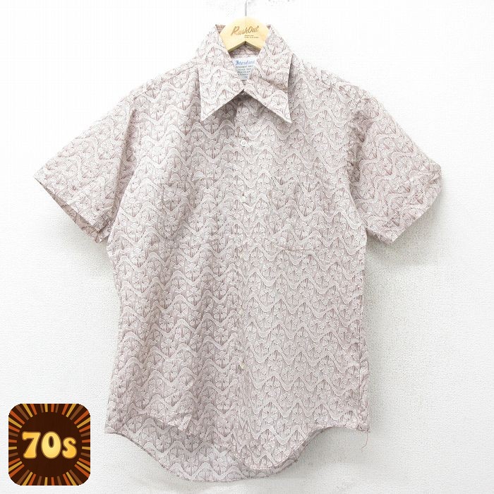 【50%OFF】70s 半袖シャツ 総柄 ブラウン L | 古着