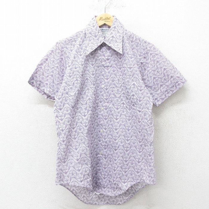 70s 半袖シャツ 総柄 パープル M | 古着
