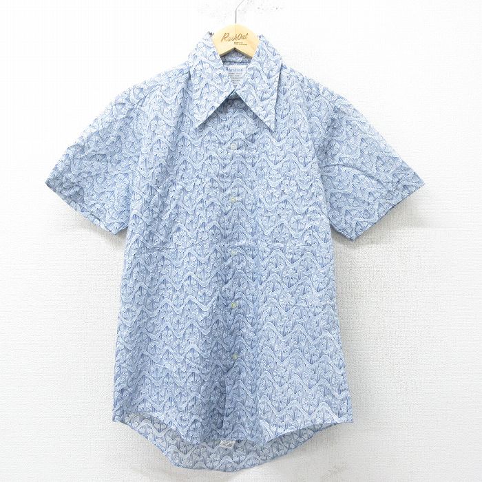 70s 半袖シャツ 総柄 ネイビー M | 古着