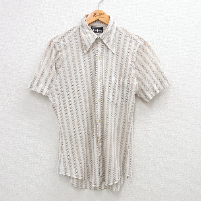 70s 半袖シャツ ブラウンストライプ S | 古着