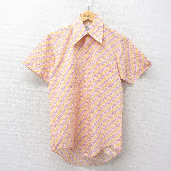 【50%OFF】70s 半袖シャツ 総柄 イエロー M | 古着