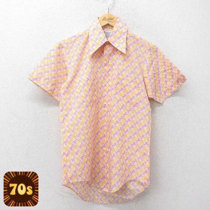 【50%OFF】70s 半袖シャツ 総柄 イエロー M | 古着
