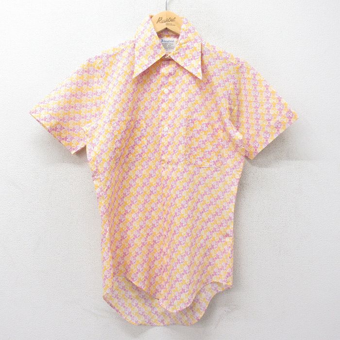 【50%OFF】70s 半袖シャツ 総柄 イエロー M | 古着