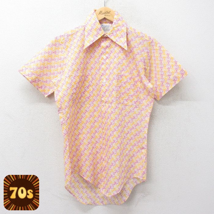 【50%OFF】70s 半袖シャツ 総柄 イエロー M | 古着