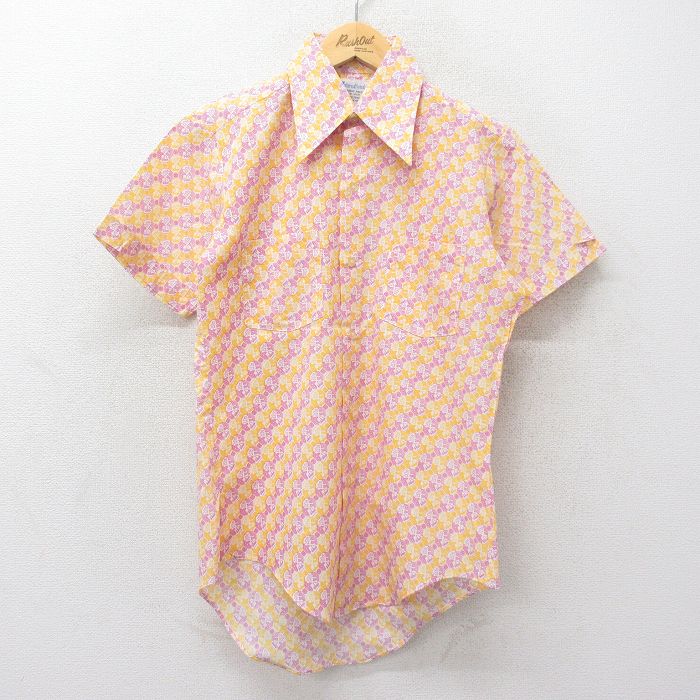 【50%OFF】70s 半袖シャツ 総柄 イエロー M | 古着