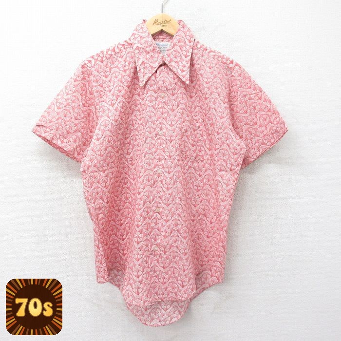 【50%OFF】70s 半袖シャツ 総柄 レッド L | 古着