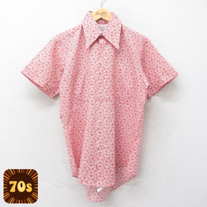 【50%OFF】70s 半袖シャツ 総柄 レッド L | 古着