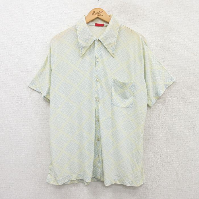 【50%OFF】70s 半袖シャツ 総柄 グリーン XL | 古着