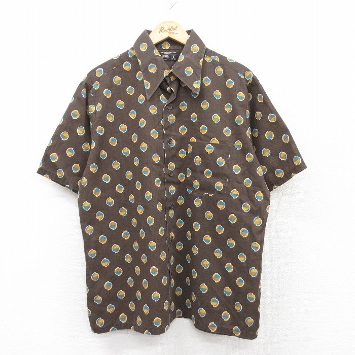 XL★古着 JCペニー 半袖 シャツ メンズ 70年代 70s 総柄 茶他 ブラウン 【spe】 25may15 中古 トップス