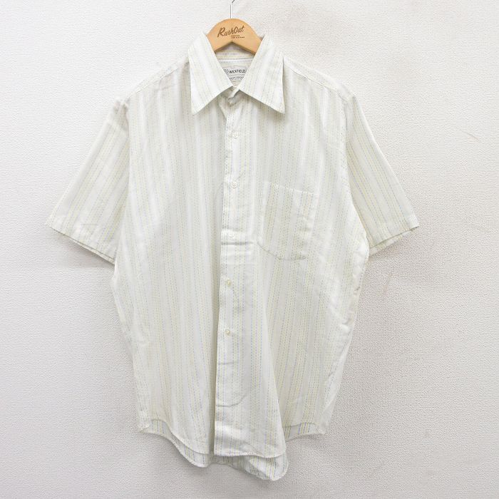 【50%OFF】L★古着 半袖 シャツ メンズ 70年代 70s 白他 ホワイト ストライプ 25may15 中古 トップス