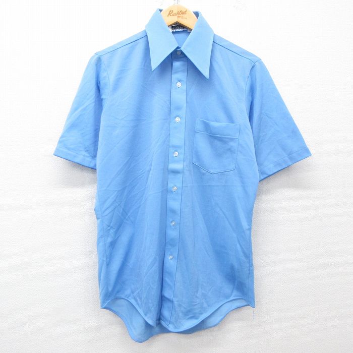M★古着 半袖 シャツ メンズ 70年代 70s 薄紺 ネイビー 25may31 中古 トップス