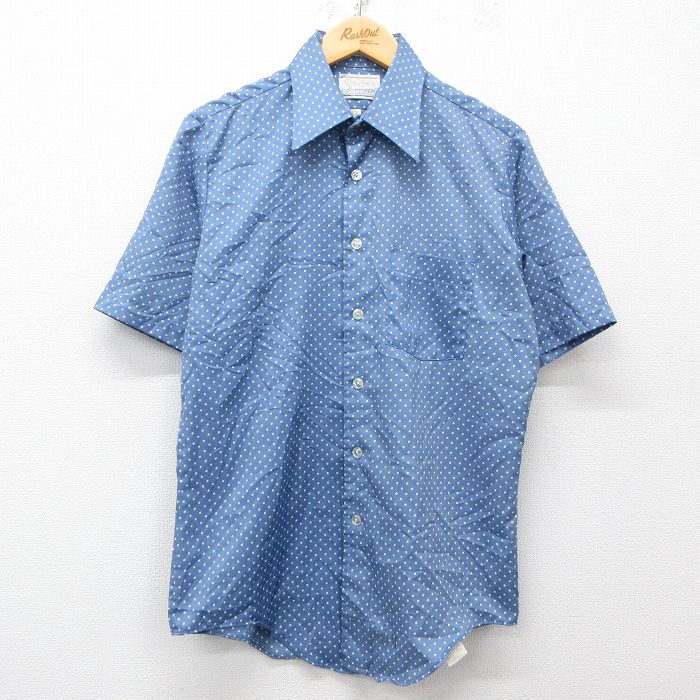 L★古着 アロー 半袖 シャツ メンズ 70年代 70s USA製 紺 ネイビー ドット 25may31 中古 トップス