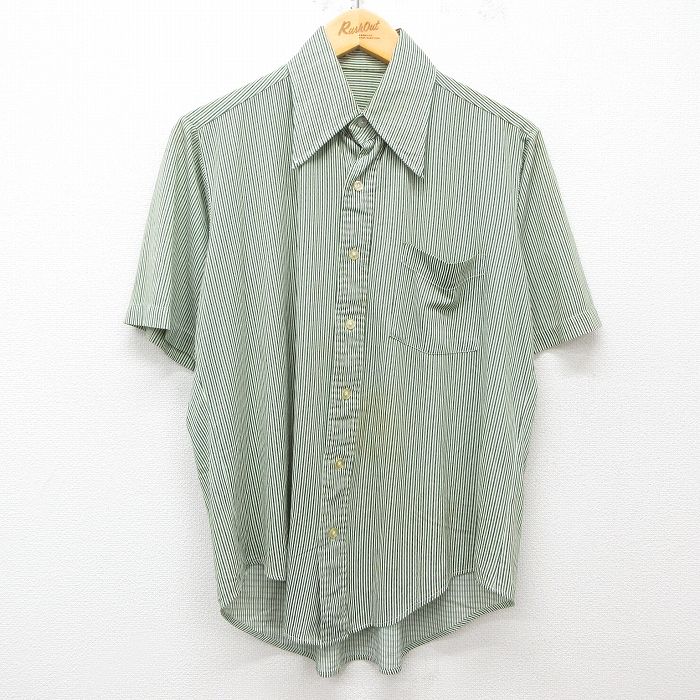 【50%OFF】L★古着 半袖 シャツ メンズ 70年代 70s 緑他 グリーン ストライプ 25may31 中古 トップス