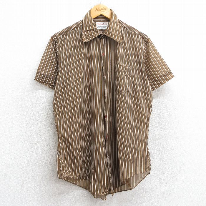 L★古着 半袖 シャツ メンズ 70年代 70s 茶他 ブラウン ストライプ 25jun18 中古 トップス