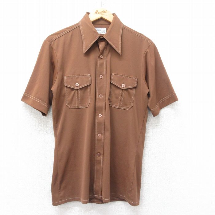 S★古着 半袖 シャツ メンズ 70年代 70s 茶 ブラウン 25jun26 中古 トップス