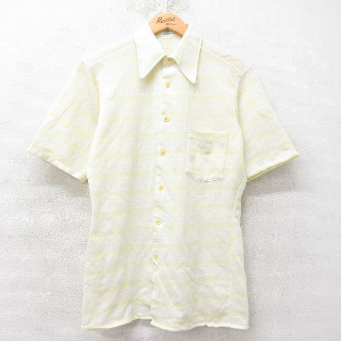 S★古着 バンヒューセン 半袖 シャツ メンズ 70年代 70s 黄他 イエロー チェック 25jun26 中古 トップス