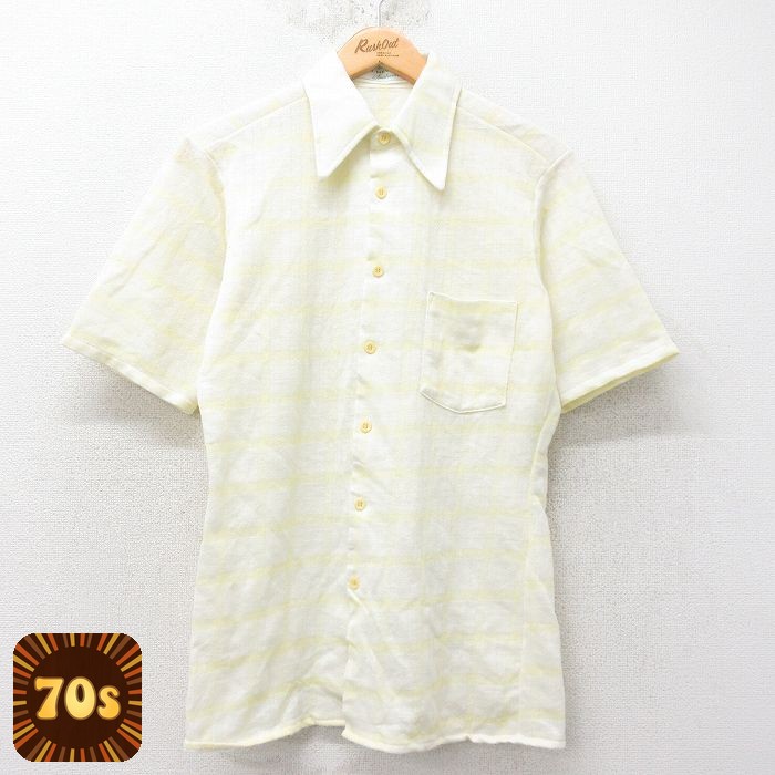 バンヒューセン 70s 半袖シャツ イエローチェック S | 古着