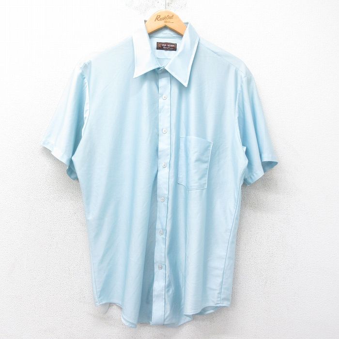 XL★古着 半袖 シャツ メンズ 70年代 70s 薄紺 ネイビー 25jun26 中古 トップス