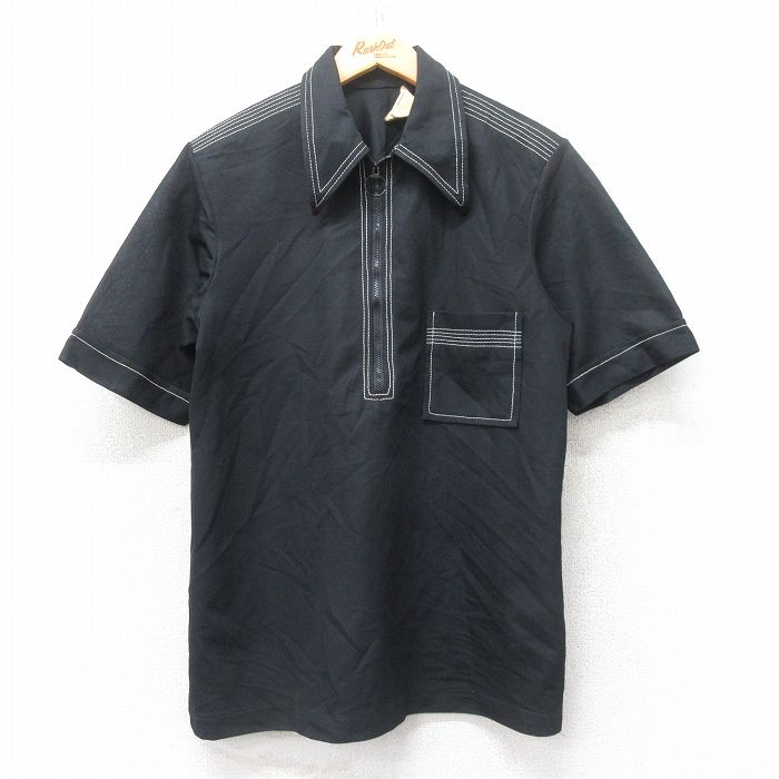 【50%OFF】プレイボーイ 70s 半袖ハーフジップシャツ ブラック S | 古着