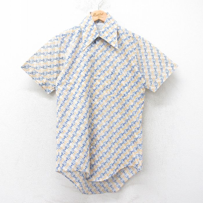 S★古着 半袖 シャツ メンズ 70年代 70s 総柄 黄他 イエロー 25jul07 中古 トップス