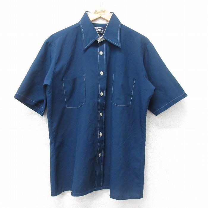 【50%OFF】マンハッタン 70s 半袖シャツ ネイビー L | 古着