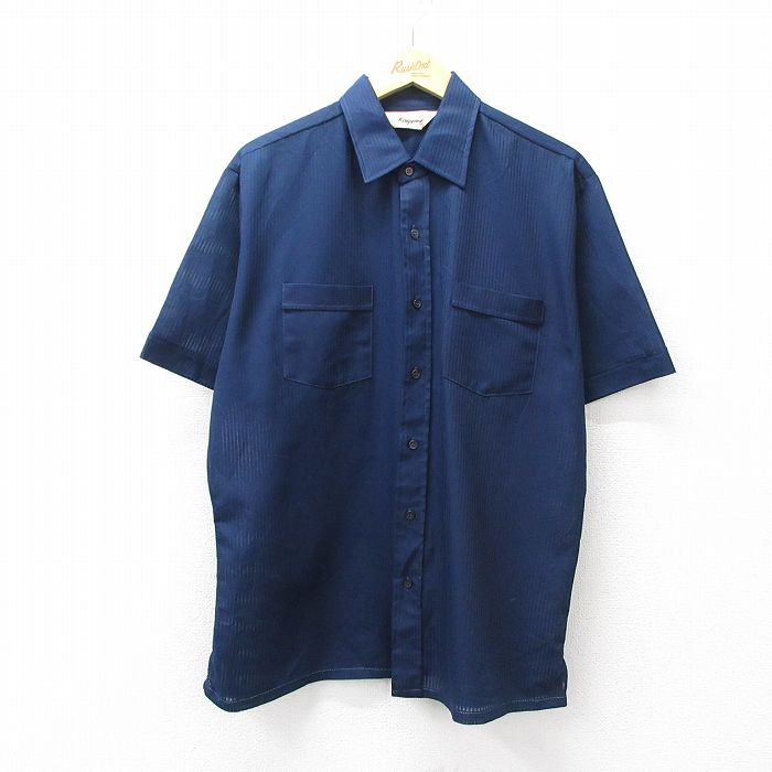 XL★古着 半袖 シャツ メンズ 70年代 70s 紺 26apr27