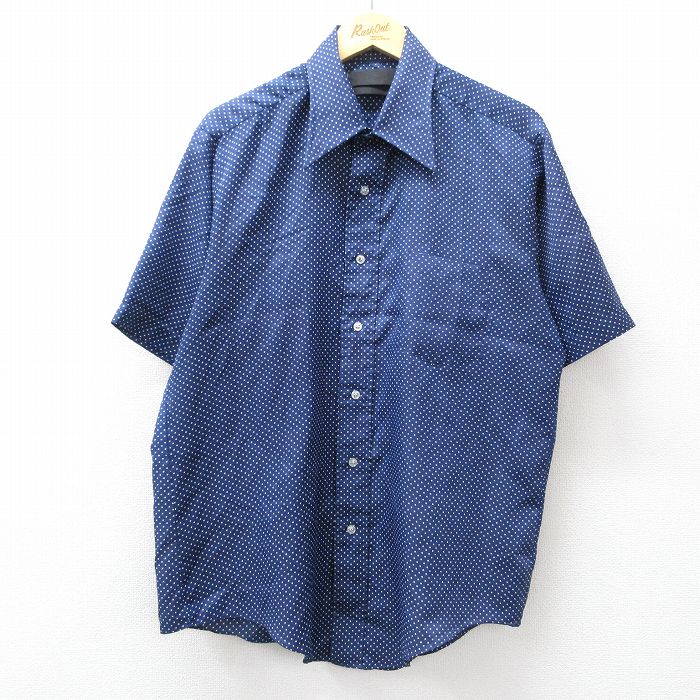 XL★古着 バンヒューセン 半袖 シャツ メンズ 70年代 70s 紺他 ドット 26apr27