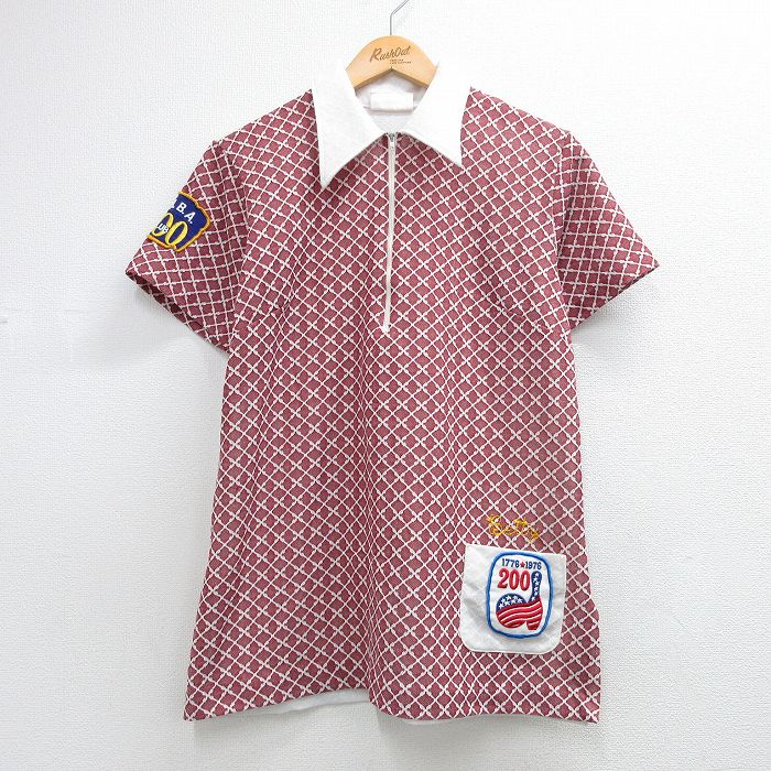 70s 半袖ボウリングシャツ Pizza inn バーガンディ M | 古着