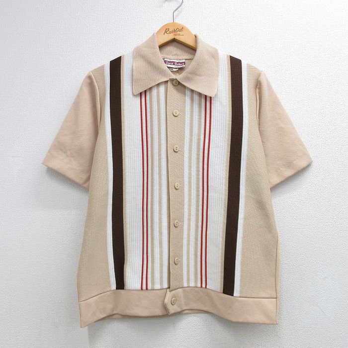 70s 半袖シャツ ストライプ ベージュ M | 古着
