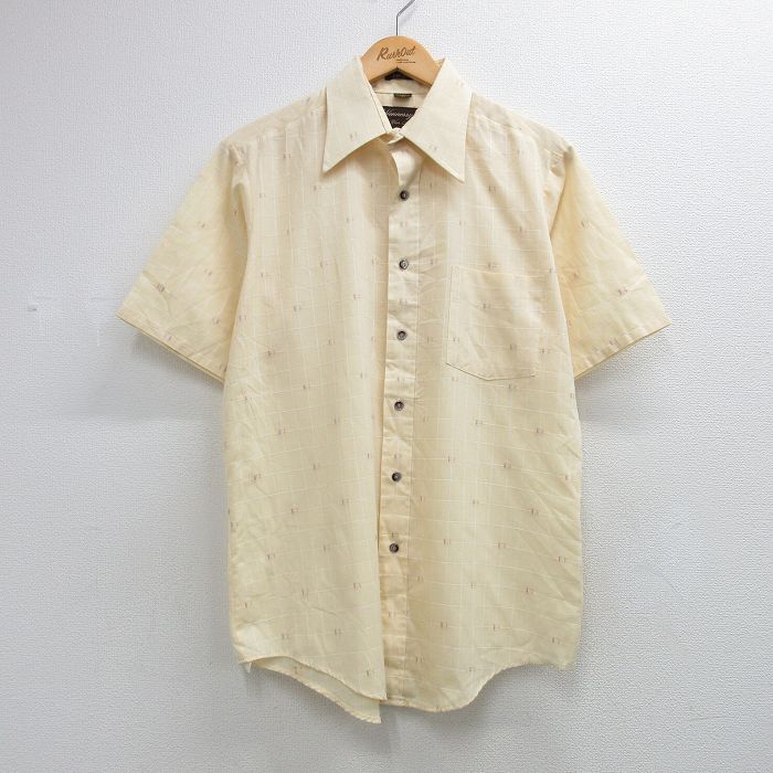 70s 半袖シャツ チェック イエロー L | 古着