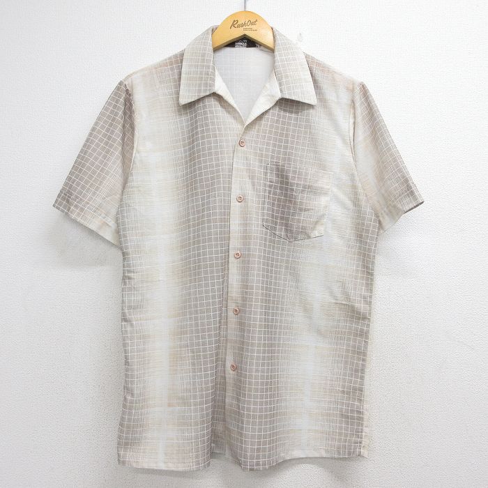 シアーズ 70s 半袖シャツ オープンカラー ベージュチェック メンズL相当 | 古着