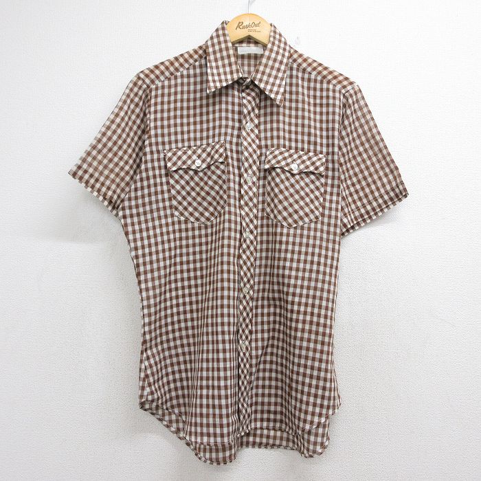 70s 半袖シャツ ギンガムチェック ブラウン メンズM相当 | 古着