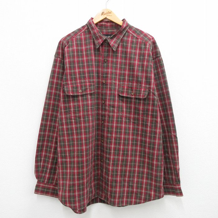 【50%OFF】XL★古着 エディーバウアー 長袖 ブランド シャツ メンズ 00年代 00s 大きいサイズ ロング丈 コットン エンジ他 チェック 24jan06 中古 トップス