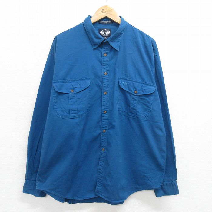 XL★古着 ドッカーズ 長袖 ブランド シャツ メンズ 90年代 90s ワンポイントロゴ 大きいサイズ コットン 紺 ネイビー 24jan20 中古 トップス