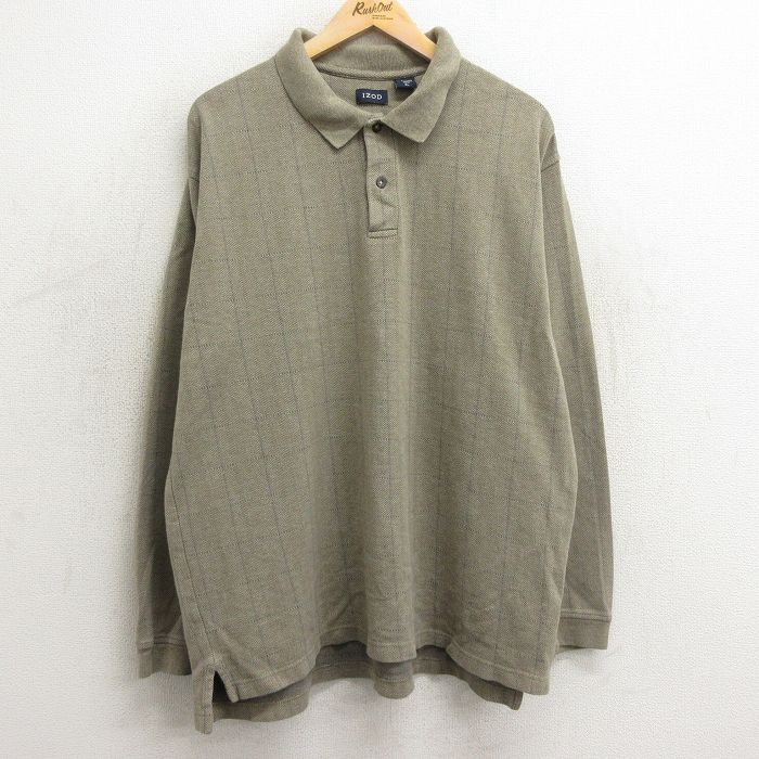 【50%OFF】IZOD 長袖ポロシャツ カーキチェック XL | 古着