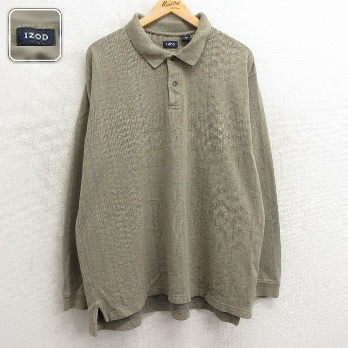 【50%OFF】IZOD 長袖ポロシャツ カーキチェック XL | 古着